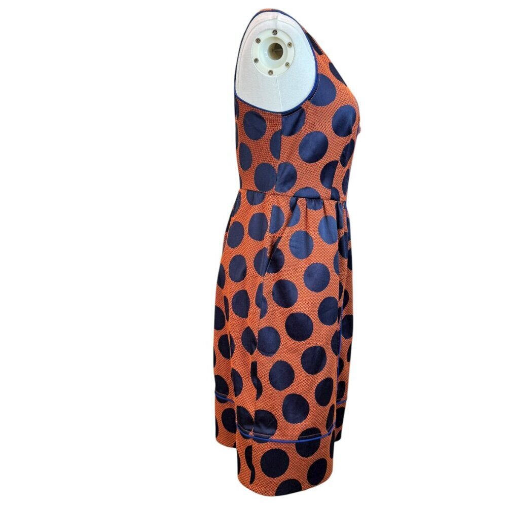 Anthropologie Maeve Polka Dot Dress Size 2 Orange Navy Open Back - Picture 8 of 10